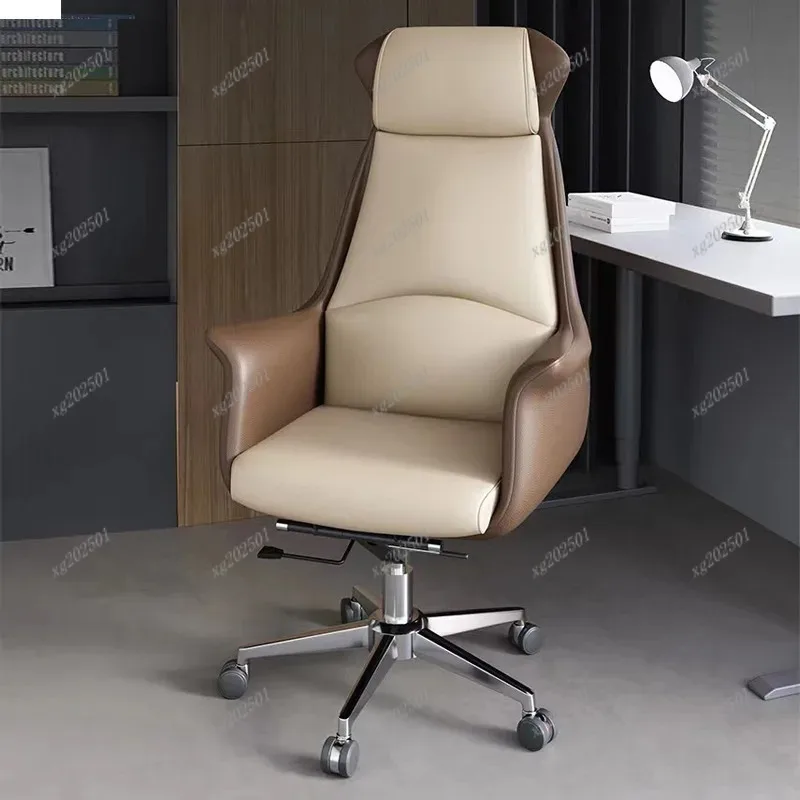 Ergonomic High Back Leather Office Chair - Light Luxury for Sedentary Use Home Computer Study Meeting Work
