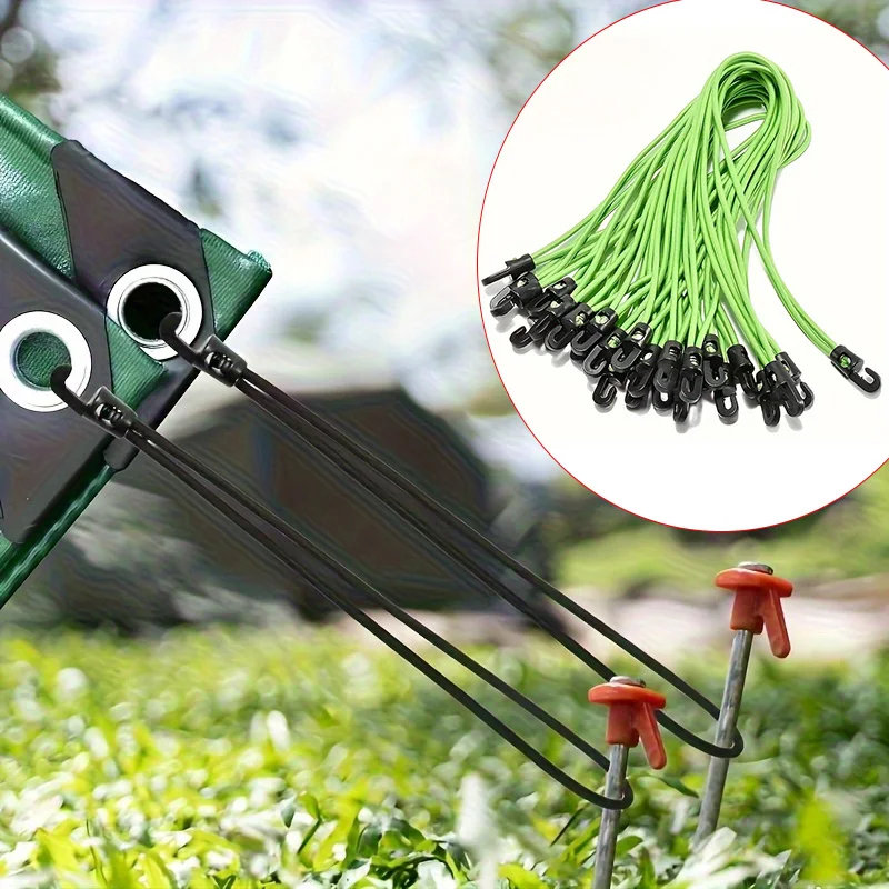 12 Outdoor Camping Tent Straps, Heavy-Duty Elastic Cords with Hooks and Tension Straps - Adjustable Multi-Functional Straps for Home, Travel, and Camping Equipment |   Durable Polyester/Rubber/Plastic, Windproof Folding Design, Car and Camping Accessories, Secure Fixation, Stylish Appearance, Sturdy Structure