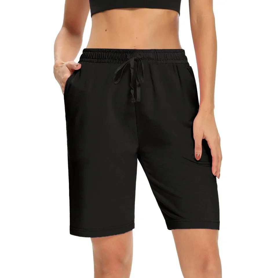 Women's Sports Shorts Solid Color Summer Shorts With Pockets Gym Yoga Athletic Shorts Drawstring Short Cropped Pants Pantalones