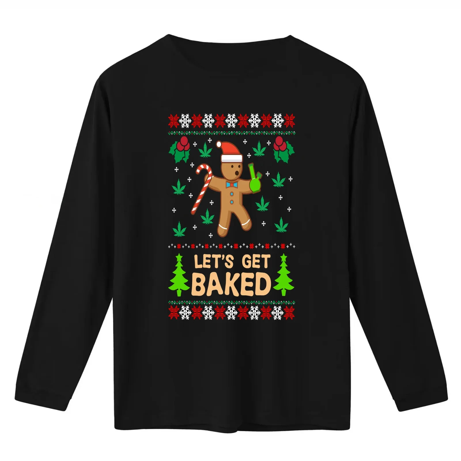 Lets Get Baked Cookie Weed Xmas Ugly Christmas Sweater T-Shirt Summer Casual Cotton Tee Oversized Streetwear Tops 100% Cotton