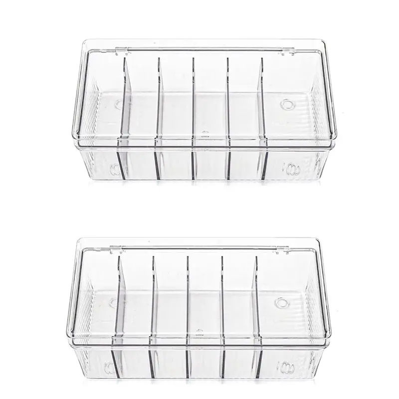 

BYBS-Eyelash Cart Storage Boxes With 6 Compartments, 2 Pack Clear Lash Extension Organizers, Large Capacity Separated Design