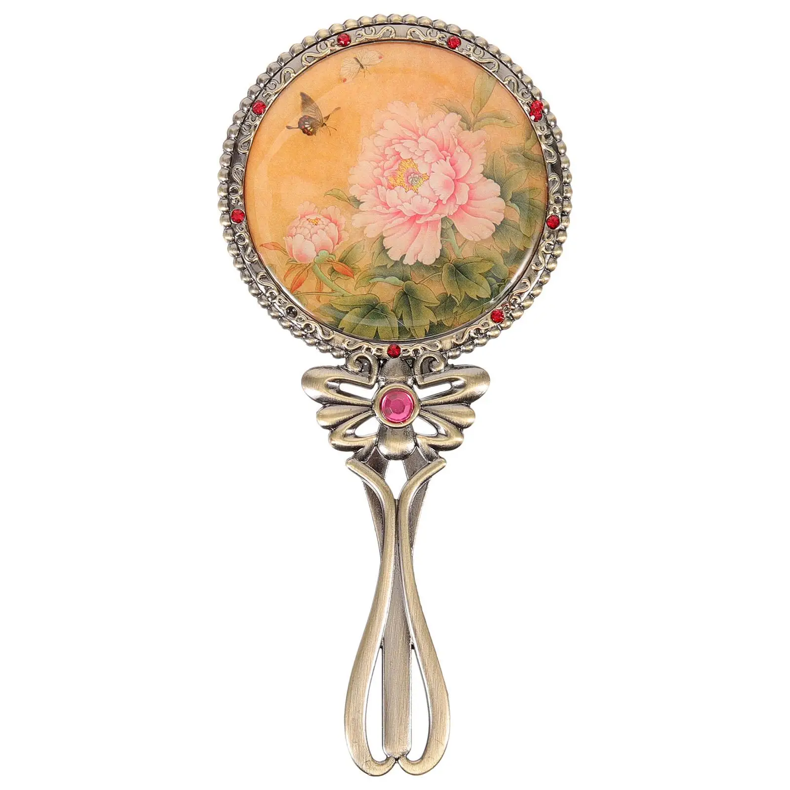 

Bronze Handheld Mirror Portable Makeup Mirrors for Women Travel Small Circular Handle Ladies Hand Mirrors Bronze