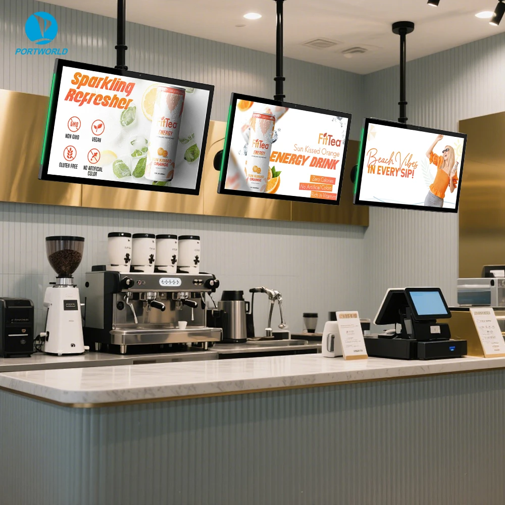 Narrow Edge Android Touch Screen Display With Side RGB LED Light, POE Power Supply Commercial Digital Signage