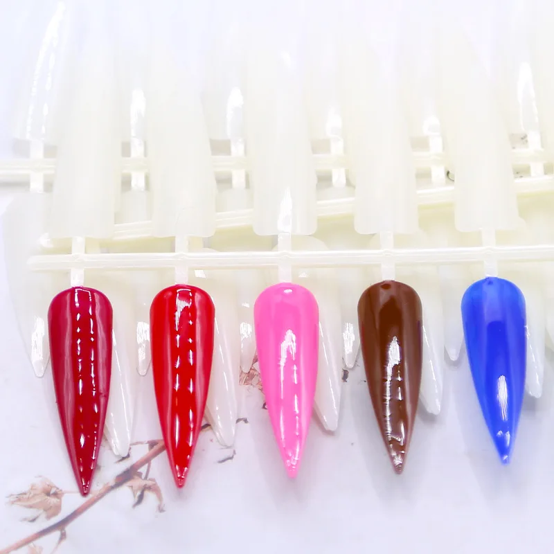 240Pcs/Set Nail Art Clear Natural Full Cover Oval Sharp End Stiletto Long False Fake Nails Tips Manicure Artificial Nails Salon