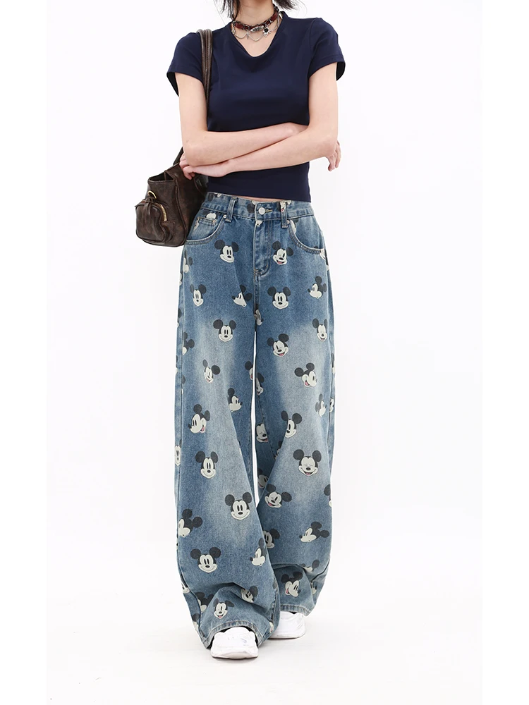 Jeans de Pierna Recta Hoados con Cintura Alta para Mujer, Estilo Nuevo de Verano, Plones Vaqueros con Estampado de Mi...