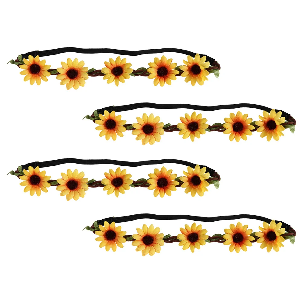 

4Pcs Floral Headband for Women Hawaiian Boho Style Sunflower Hairband Comfortable Elastic Fit for Luau Party Beach Travel
