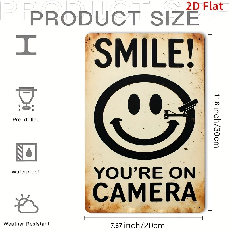 2D Flat, 1pc Vintage Metal Smile Wall Sign - Retro 