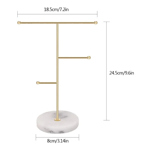 2Pcs Marble Gold Support Rod Jewelry Necklace Stand Display Stand Ring Earring Storage Rack Bracelet Stand