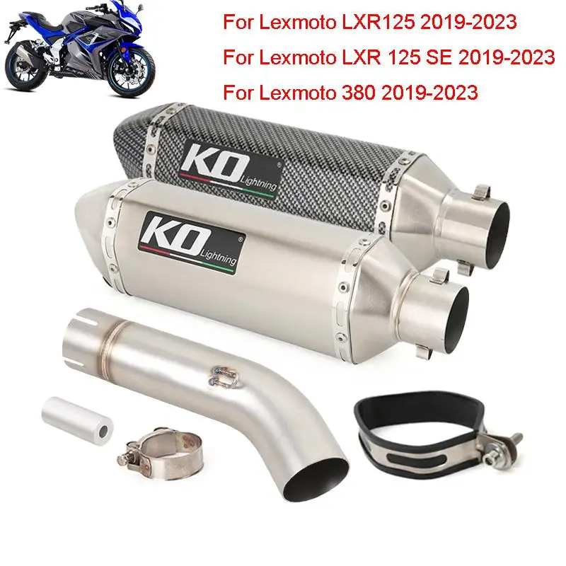 For Lexmoto 380 LXR125 125SE 2019-2023 Mid Connect Pipe Motorcycle Exhaust System 51mm Muffler Tail Tip Stainless Steel Slip On