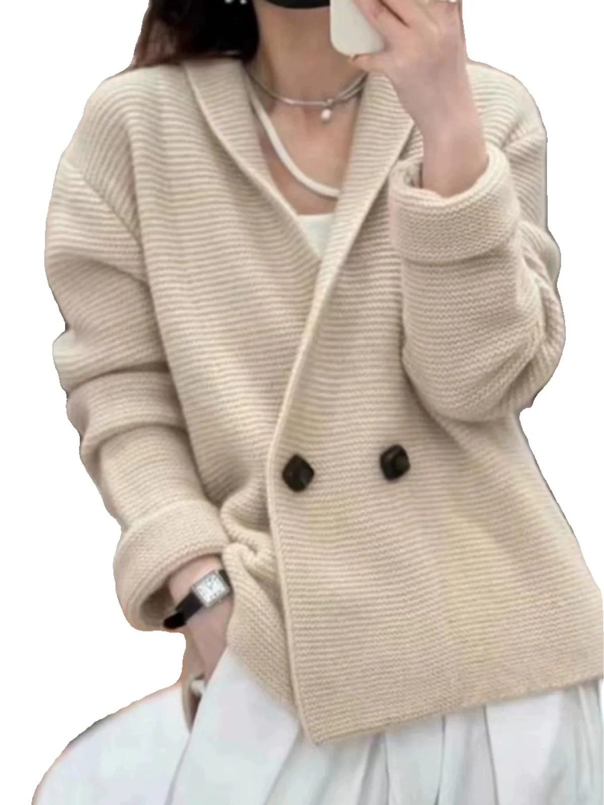 European 100% cashmere knitted cardigan coat Female autumn and winter temperament loose wool sweater coat