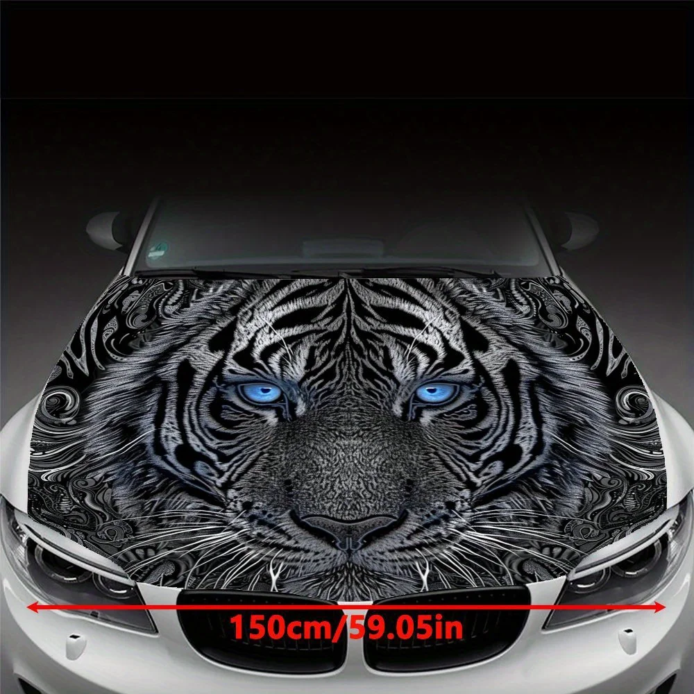 Eye-Catching, Blue-eyed White Tiger Vinyl Car Decal - Durable & Fade-Resistant Hood Wrap Decal, Easy Clean, UV Protected - Perfe