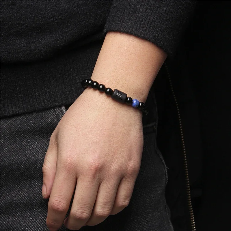 12 كوكبة علامات زودياك سوار أسود الجزع الخرز السرطان ليو الجزع مضفر سوار للنساء الرجال الأزواج مجوهرات هدية