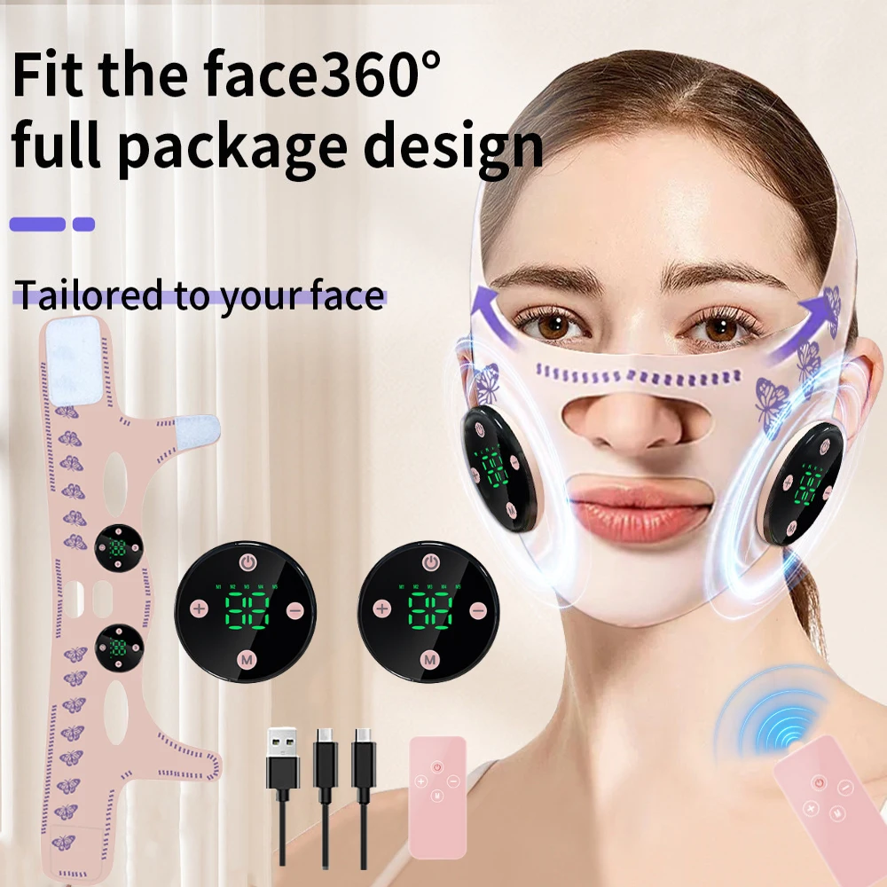 เครื่องนวดหน้า EMS ช่วยผ่อนคลายผิวหน้า ชาร์จผ่าน USB สายรัดกระชับใบหน้า ยกกระชับใบหน้า ลดเหนียง ยกแก้ม หน้าเรียว