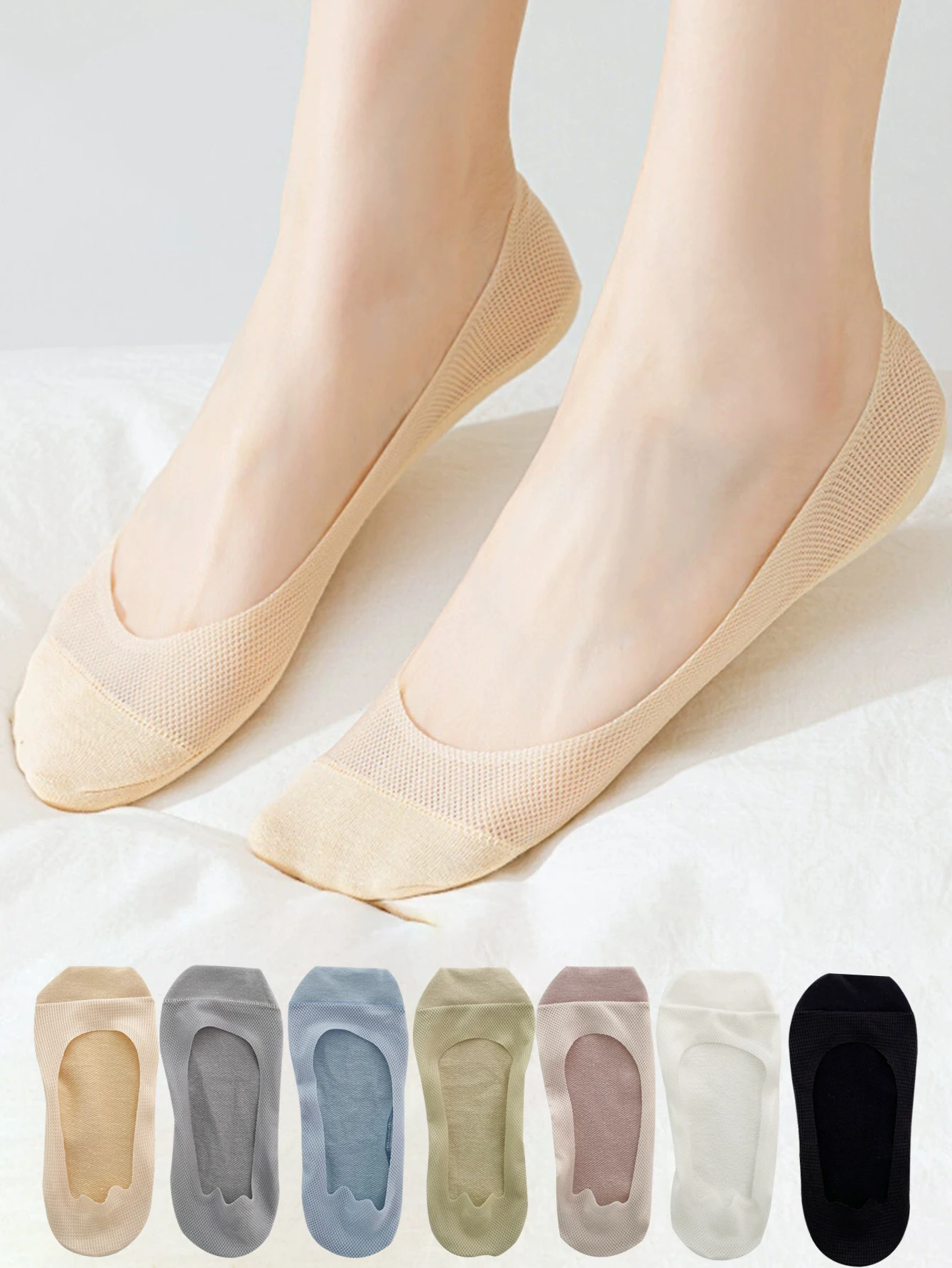 5 Pairs Ice Silk Boat Socks Women'S Summer Thin Shallow Mouth Invisible Silicone Anti Slip And Cotton Bottom Summer Boat Socks