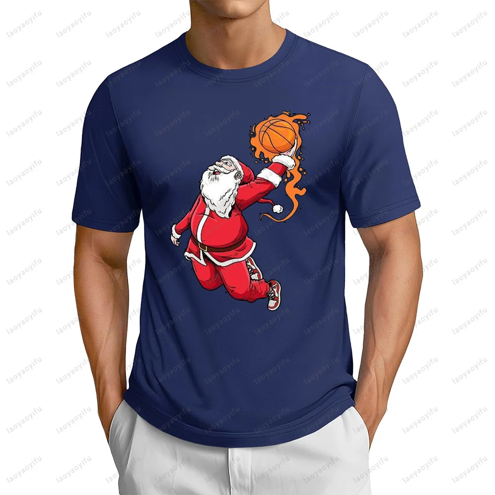 Christmas Basketball Dunked T Shirt Funny Santa Playing Ball Printed Cartoon Man T-shirt Casual Fashion Loose Harajuku Clothing