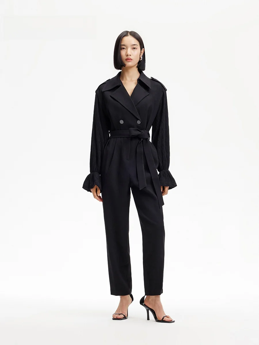 

Женские брюки-морковки с высокой талией, цельные, весенние, для повседневной носки, с отложным воротником, из полиэфирного волокна, длина 7/8