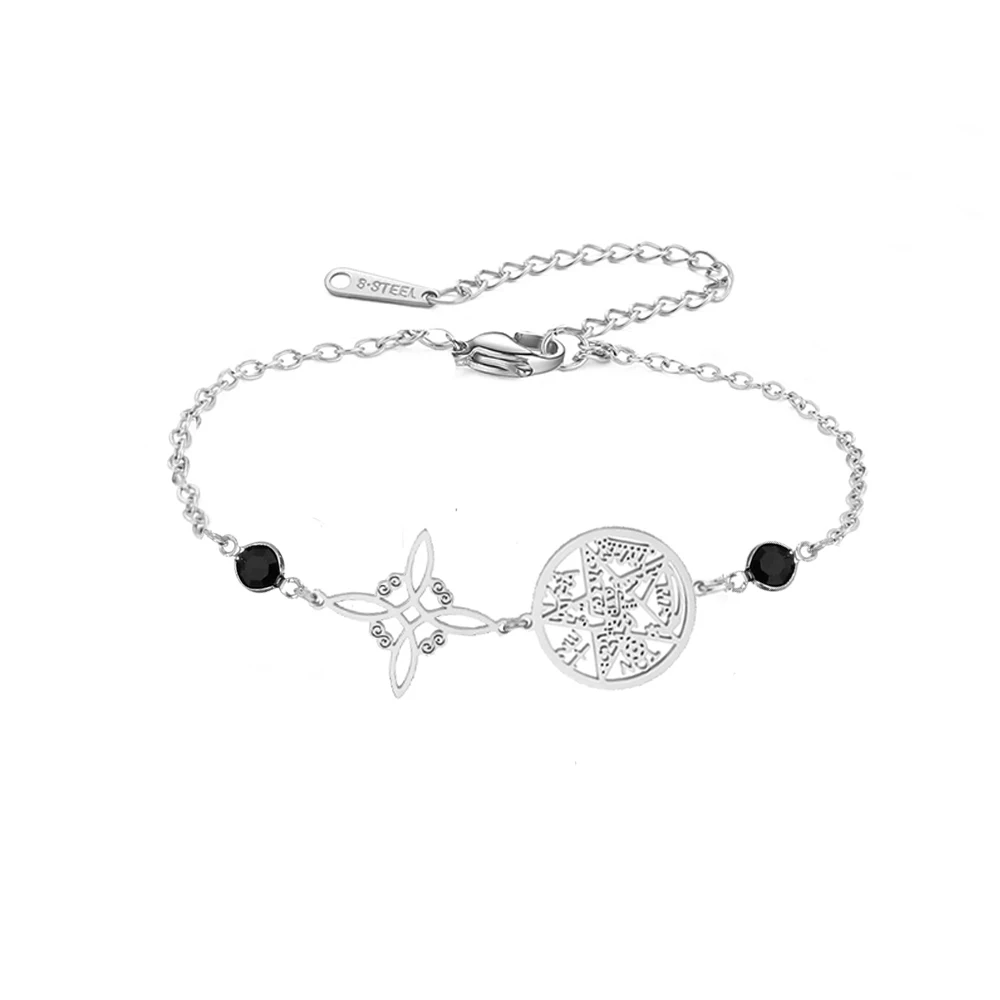 Triple Protection Bracelet Witch Knot Tetragrammaton Black Stone Stainless Steel  Jewerly