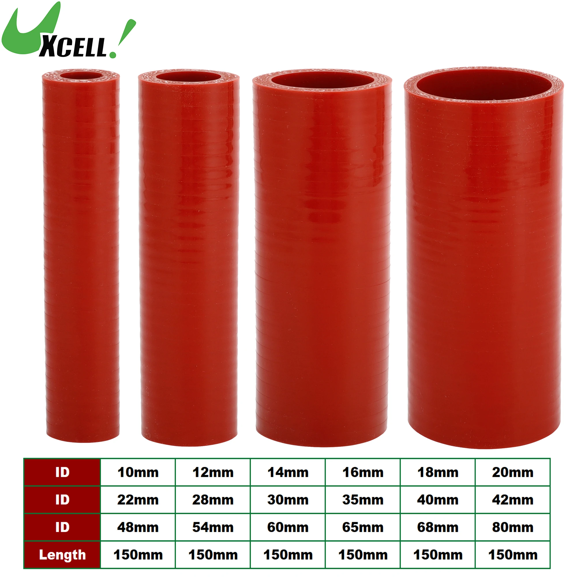 

UXCELL 10/12/14/16/18/20/22/28/30/35/40/42/48/54/60/65/68/80mm ID 150mm Length 4-Ply Reinforced Car Silicone Hose Red