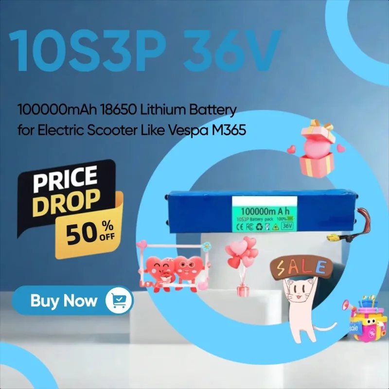 

10S3P 36V 100000mAh 18650 Lithium Battery for Electric Scooter Like Vespa M365