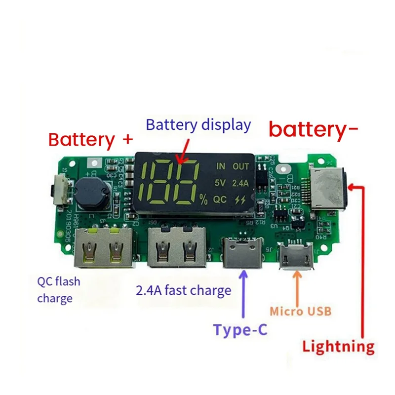 GROCE-2X 18650 リチウム電池デジタルディスプレイ充電モジュール 5V 2.4A 3 充電ポートディスプレイブーストモジュール付き
