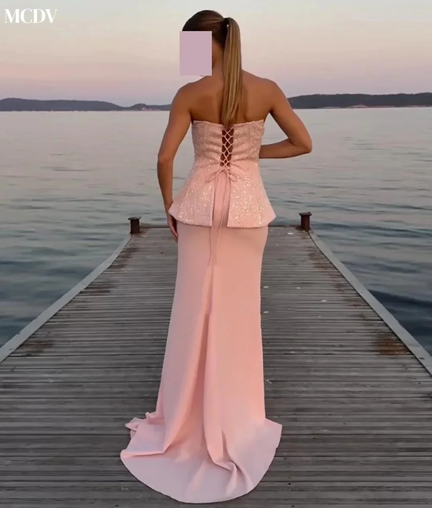 Abito da sera con paillettes a sirena in jersey sexy personalizzato Abito da sera con paillettes senza spalline di alta qualità senza maniche lungo fino al pavimento