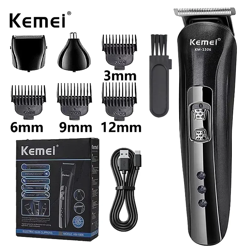 Kemei KM-1506 Multifunktionaler USB-Haarschneider, wiederaufladbarer elektrischer Haarschneider, Elektrorasierer, Bartrasierer, Haarschneider, Keme