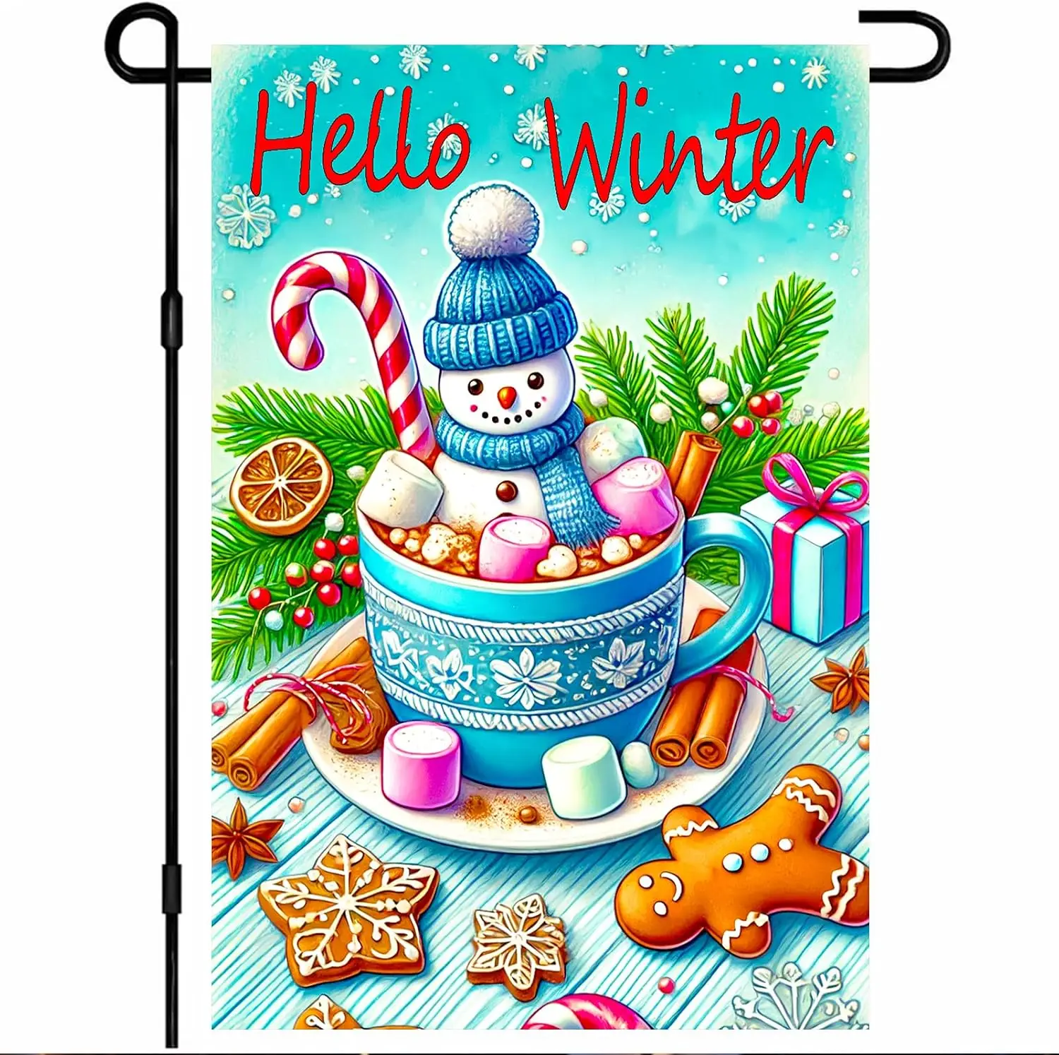 Winter Garden Flag 12x18 Inch Cocoa Snowman Yard Decor