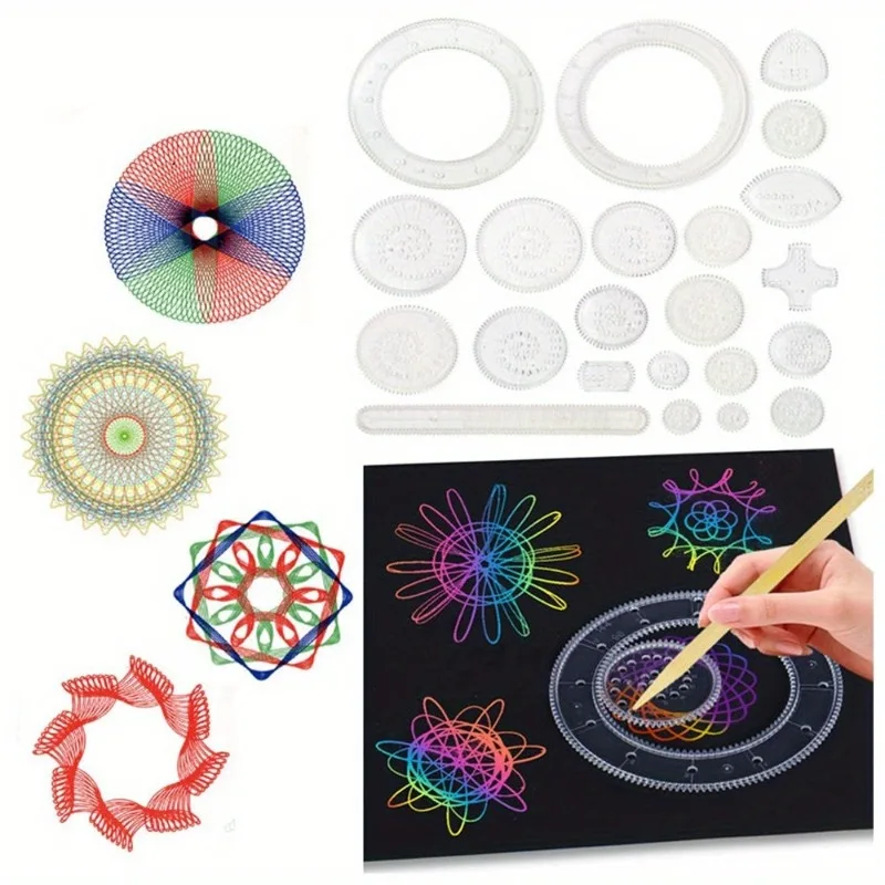 22Pcs Creative Spirograph Drawing Wheels Geometric Ruler Drawing Accessories