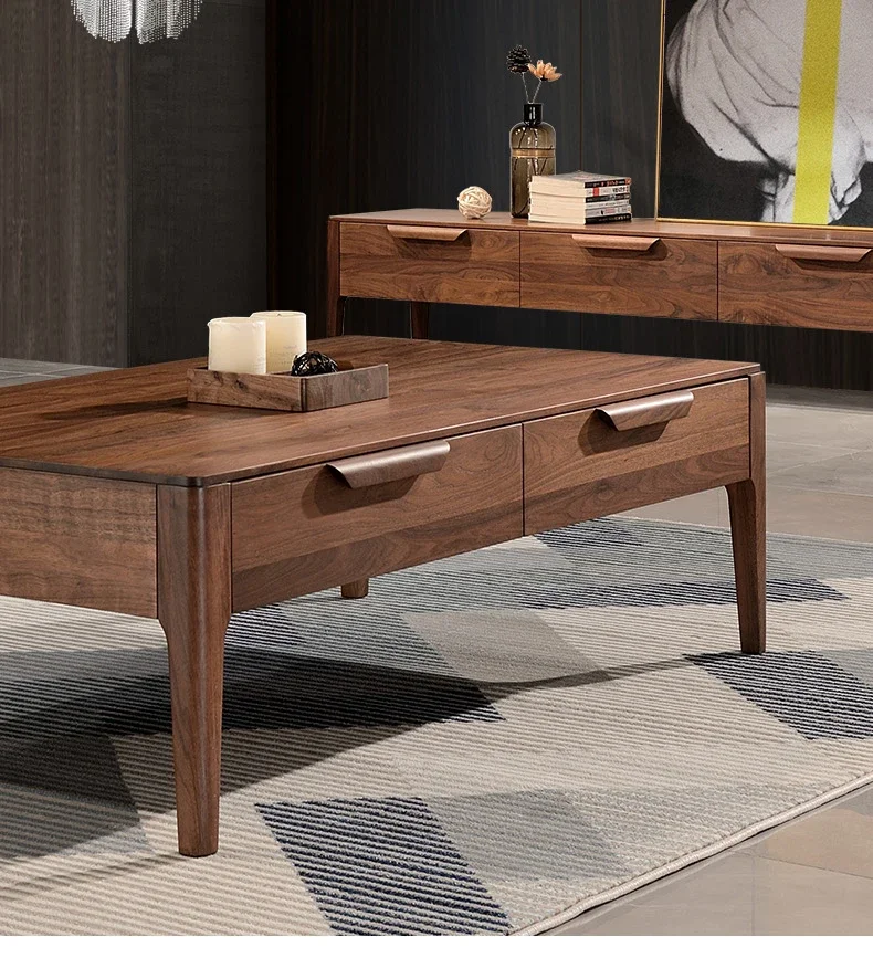 

Italian Black Walnut Wood Tea Table Nordic Solid Wood Living Room Furniture Household Log