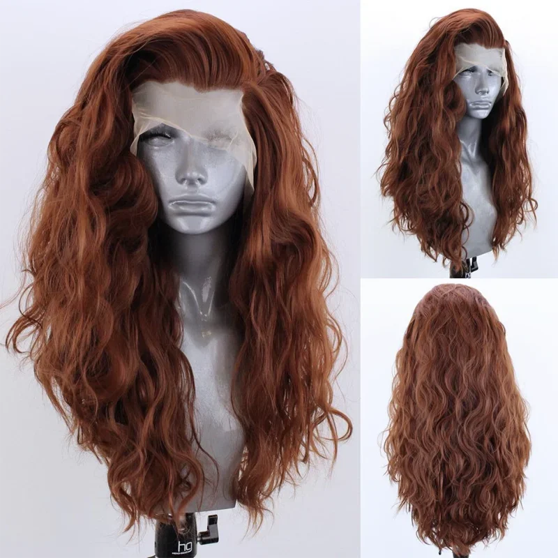 

QW Auburn Brown Synthetic Lace Front Wig Long Wavy Black Cosplay Lace Wigs for Women Blonde Heat Resistant Fiber Synthetic Wigs