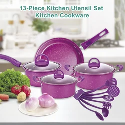 Juego de ollas y sartenes antiadherentes, utensilios de cocina de 13 piezas, utensilios de cocina, regalos para amigos y familiares