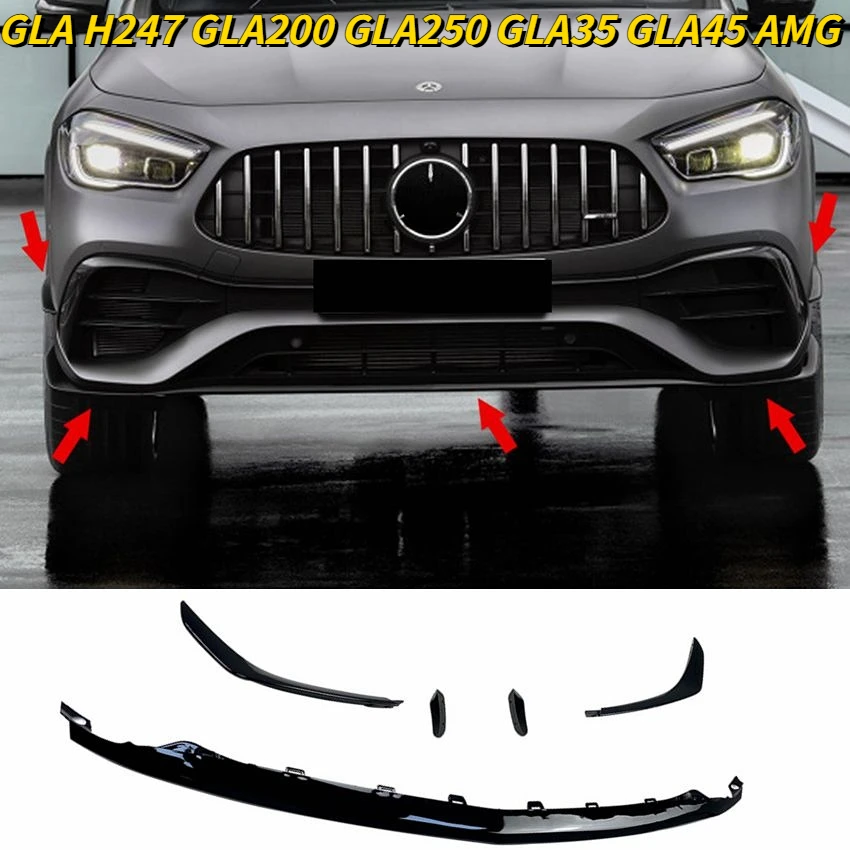 A Set Car Front Bumper Splitter Lip Spoiler Diffuser Body Kit for Mercedes Benz 2020-2023 GLA H247 GLA200 GLA250 GLA35 GLA45 AMG