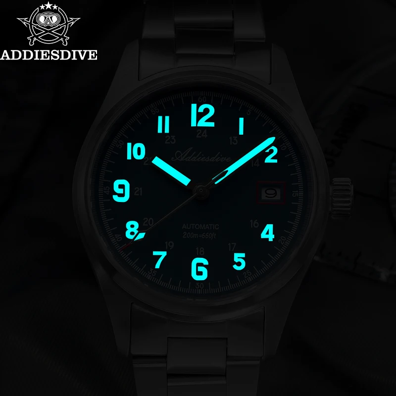 ADDIESDIVE-Relógio mecânico automático com vidro Sapphire, relógios impermeáveis mergulhador, Casal relógios de luxo, 200m luminoso, BGW9, NH35, 39mm