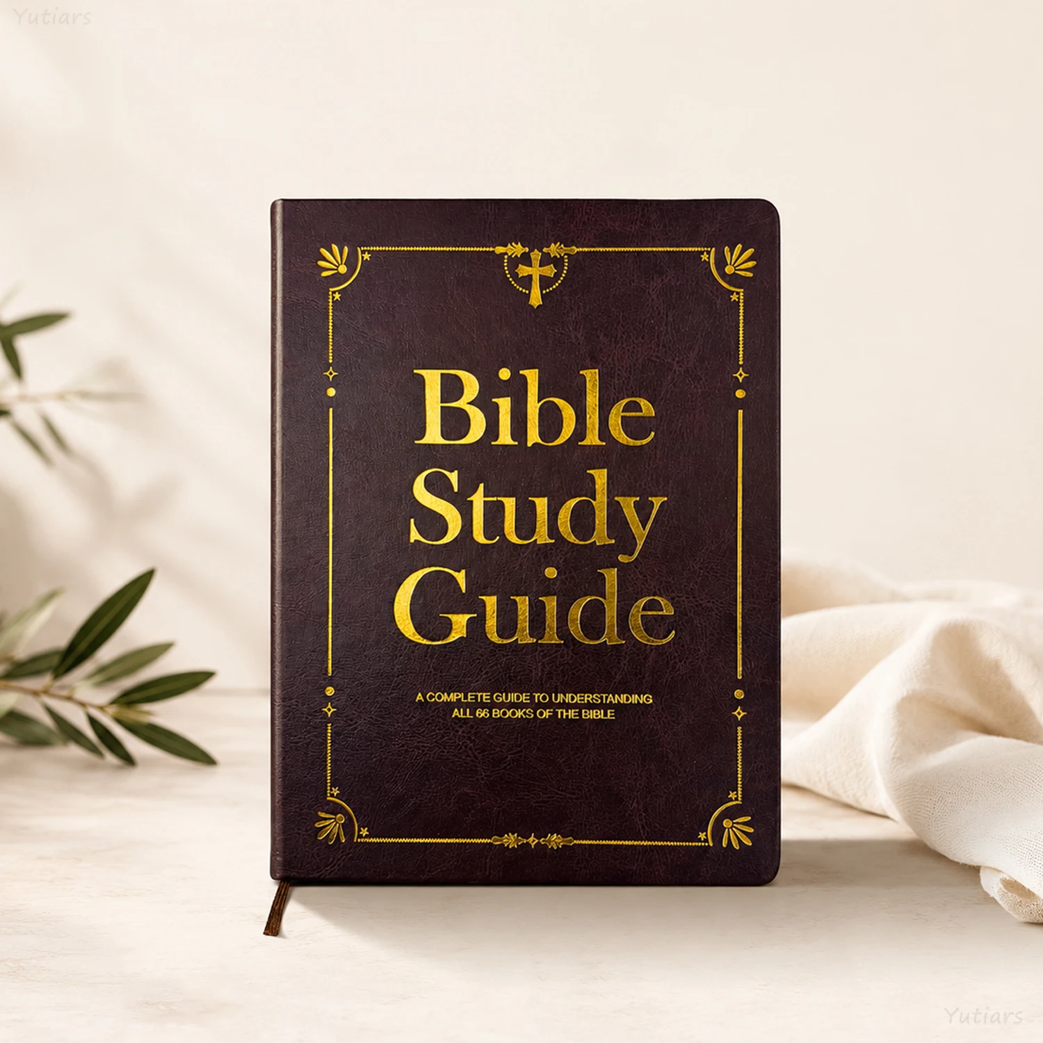 

Gold Emboss PU Bible Journal With Full 66 Biblical Books, Preprinted Guide Blank Devo Notebook For Xmas Baptism Gifts