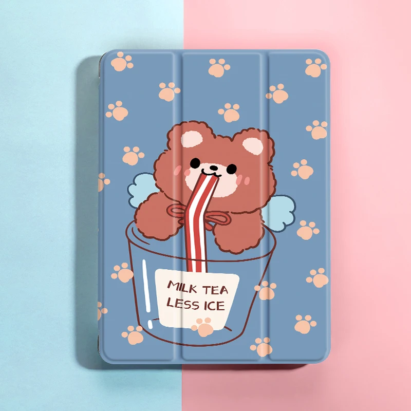 Cute Bear Case For iPad 9th/ 8th/ 7th Generation 10.2 inch Case,For MiNi 4/5/6 Cover,with Pencil Holder,Auto Wake/Sleep Cover