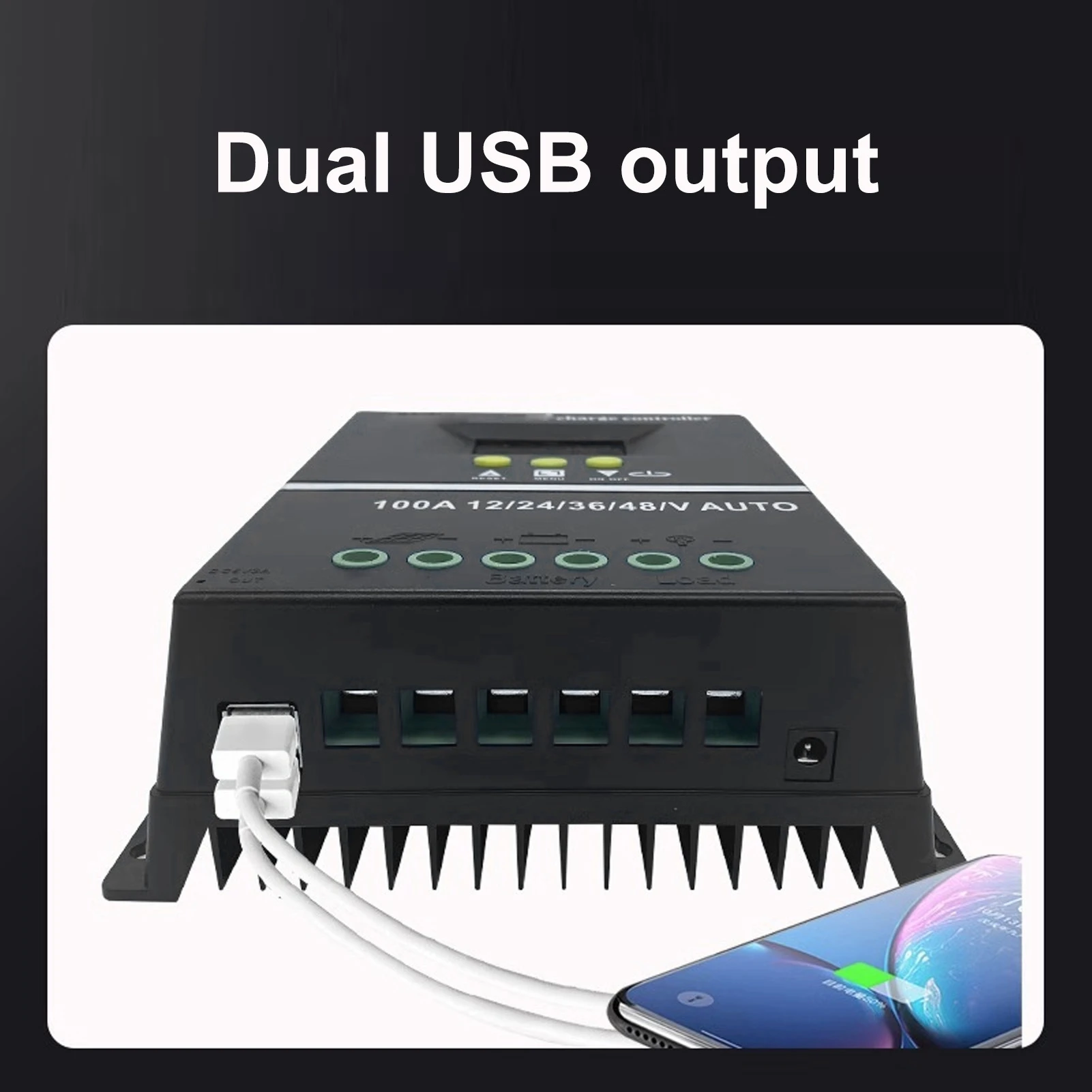 MPPT Solar Charge Controller with Dual USB Port Backlit LCD Display for 12V 24V 36V 48V Solar Panel Regulator Adaptive