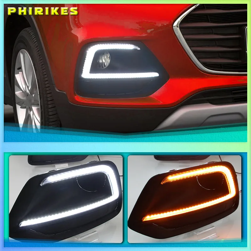 

1Pair DRL For Chevrolet Trax 2017 2018 Daytime Running Lights fog lamp cover Daylight with Turn Yellow signal Lamp