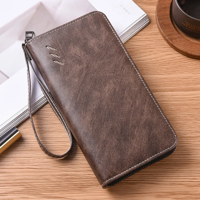Herren Retro PU-Leder Lange Reißverschluss-Geldbörse Luxuriöse Business-Clutch Große Kapazität Multi-Kartenhalter Trendige Tägliche Geldtasche