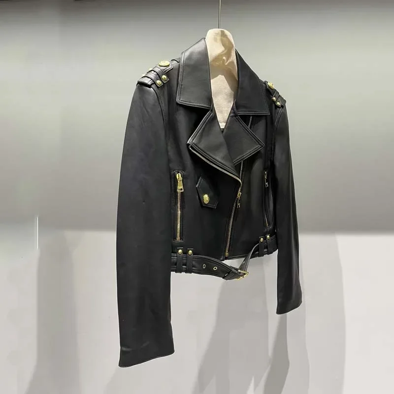 Women Clothes Natural Real Sheepskin Coat Spring And Autumn 2024 New Fashion Short Length Locomotive Type Button Trim