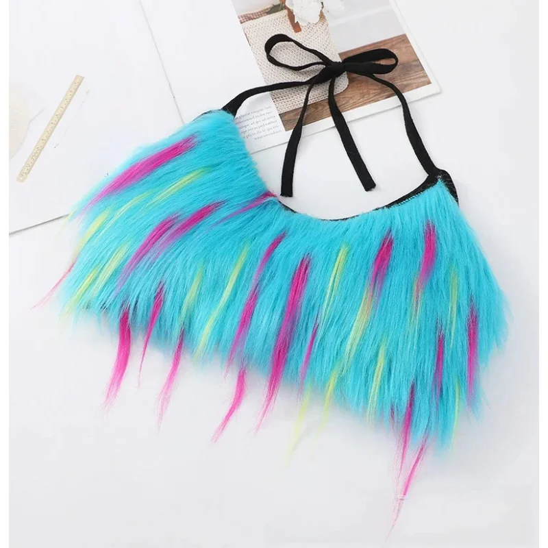 Lencería a rayas arcoíris para mujer, ultra suave, de imitación de piel de zorro, lencería sexy para mujer, ropa interior, bikinis de piel, camisola suave, ideal para usar en capas.