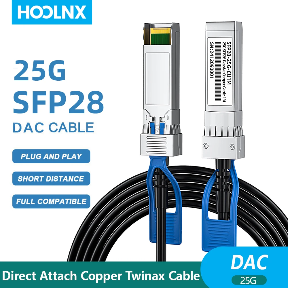 

Кабель HOOLNX 25G SFP28 Twinax, медный пассивный кабель прямого крепления (DAC), 0,5–5 м, для Ubiquiti, Cisco, Huawei, MicroTik, HP, Intel...