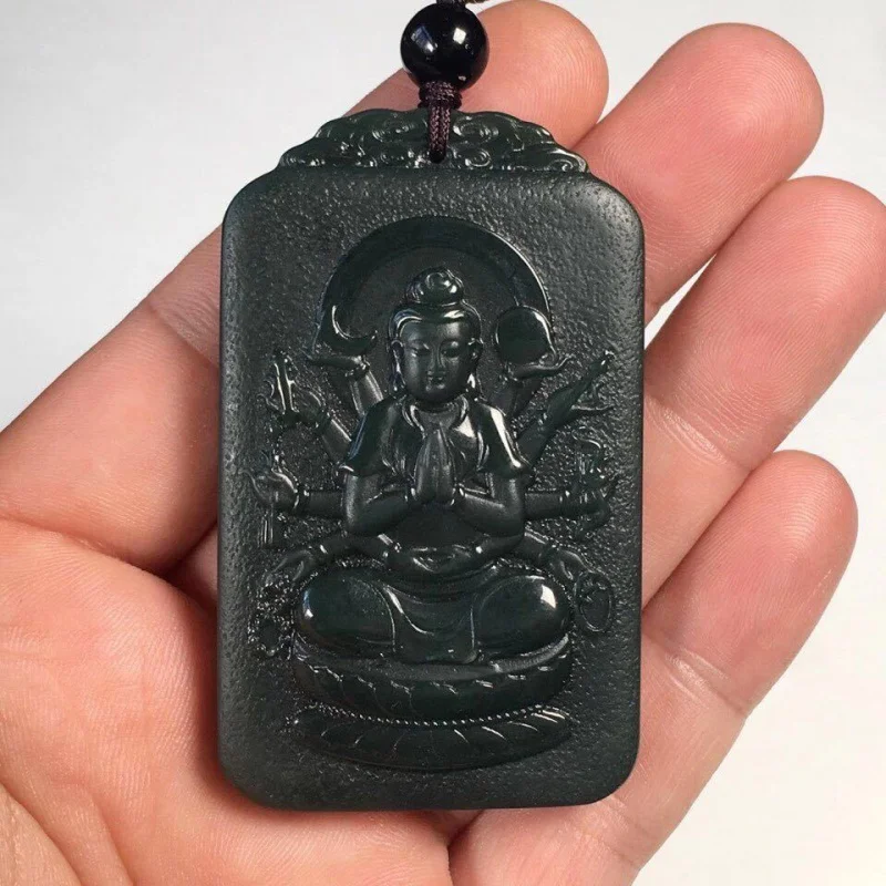 Hetian Jade Rat-Belonged Buddha Double-Sided Pendant Zodiac Eight Patron Saints Thousand-Hand Kwan-Yin