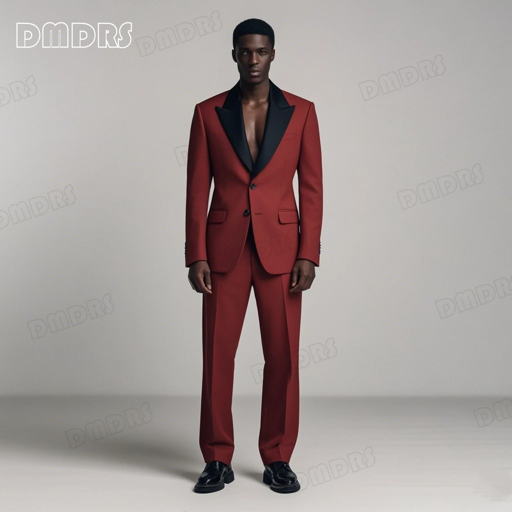 

Two Pieces Men's Classy Suit Set, Peaked Lapel Blazer Pants Set, Costume Slim Fitting Tuxedo Pants Set Customized Colors