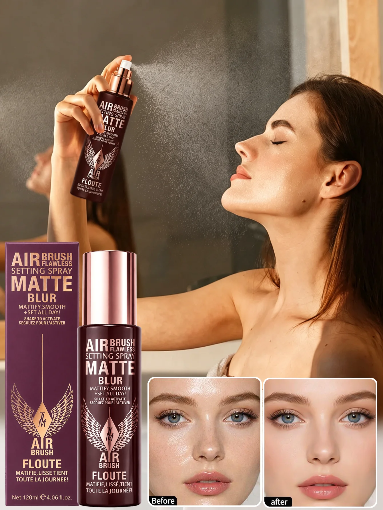 Matte Blur Airbrush Flawless Setting Spray 100ml Long Lasting Oil Control Makeup Fixing Spray For Flawless Finish