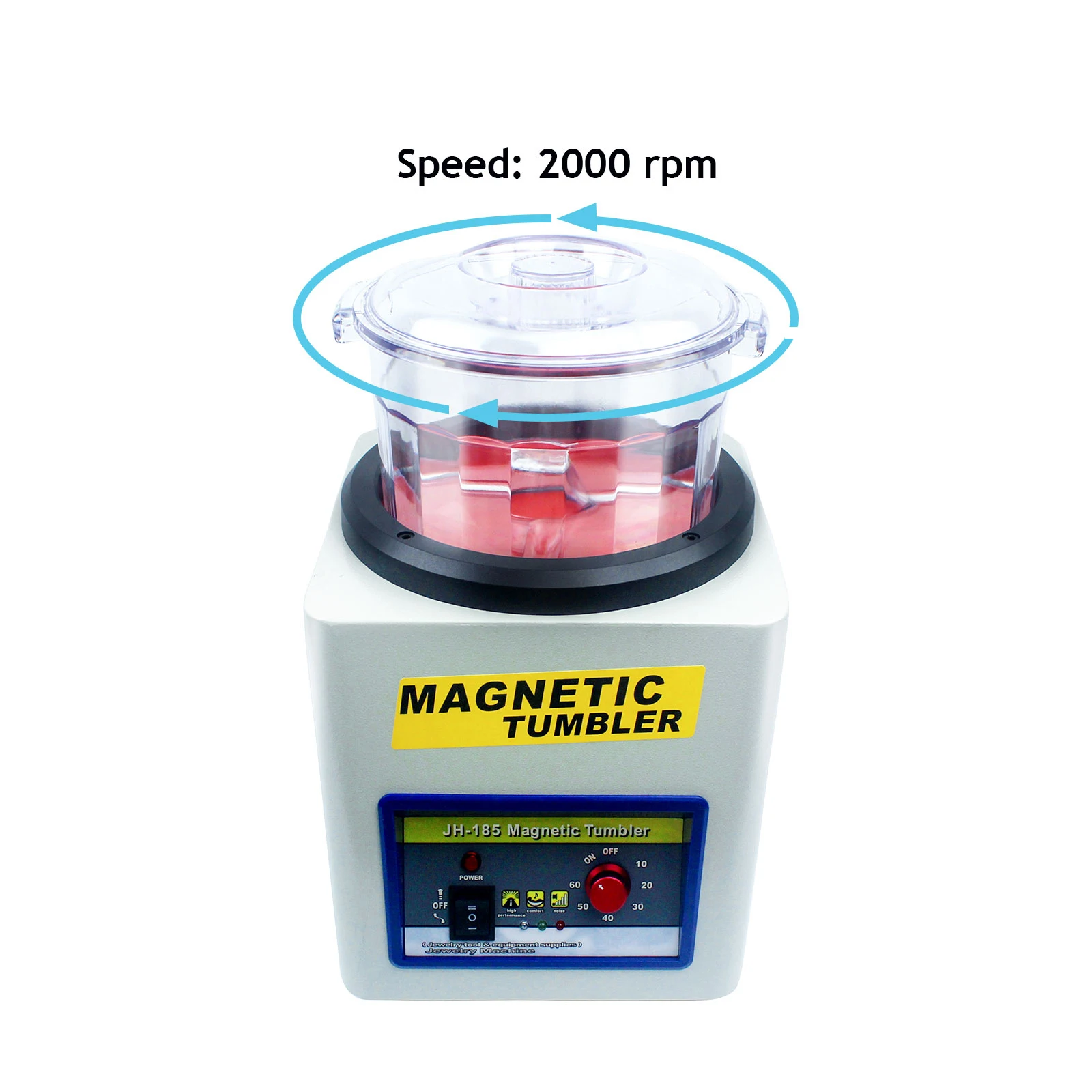 Jewelry Magnetic Tumbler  with Bowl Lid 180mm 2000 RPM 1-60 Minute Jewelry Polisher 2000 RPM Finisher 7.3 inch Magnetic Polisher