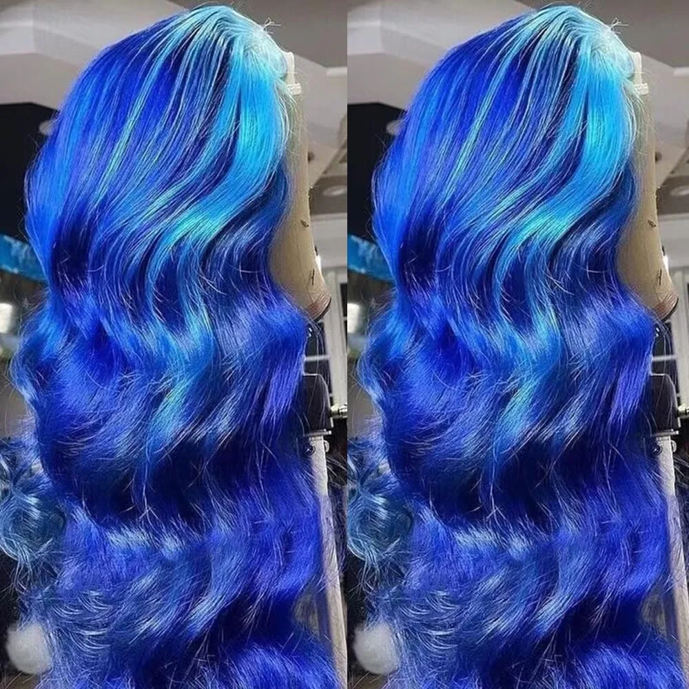 Синий Блондин Выделенный 13x4 Hd Парики Фронта Шнурка Для Женщин Длинный Волнистый Синтетический Парик Фронта Шнурка Ежедневное Вечеринка Использование Косплей