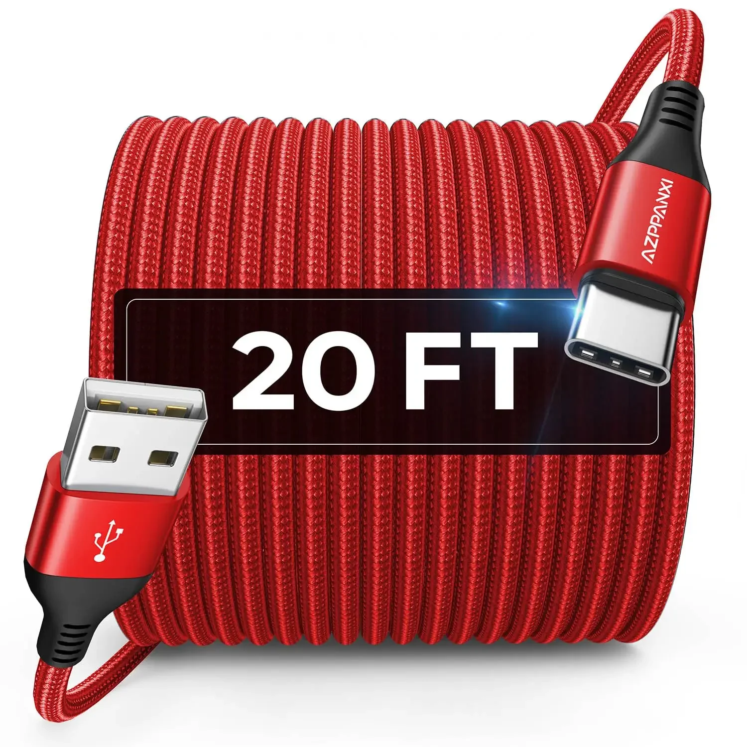 20 Ft USB A to USB C Cable, Red Extra Long USB Type-C Cable [Premium Durable Nylon Braided] Fast Charging for iPhone 16/16 Plus/16 Pro/16 Pro Max/iPhone 15 Series Samsung Galaxy LG Pixel Moto