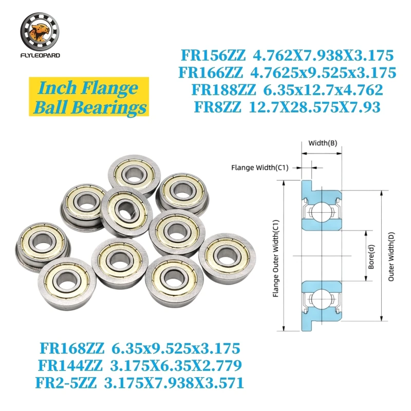 

10PCS FR168ZZ 6.35x9.525x3.175 High Quality ABEC-7 1/4" × 3/8" × 1/8" Inch Flange Ball Bearings FR144ZZ 3.175X6.35X2.779