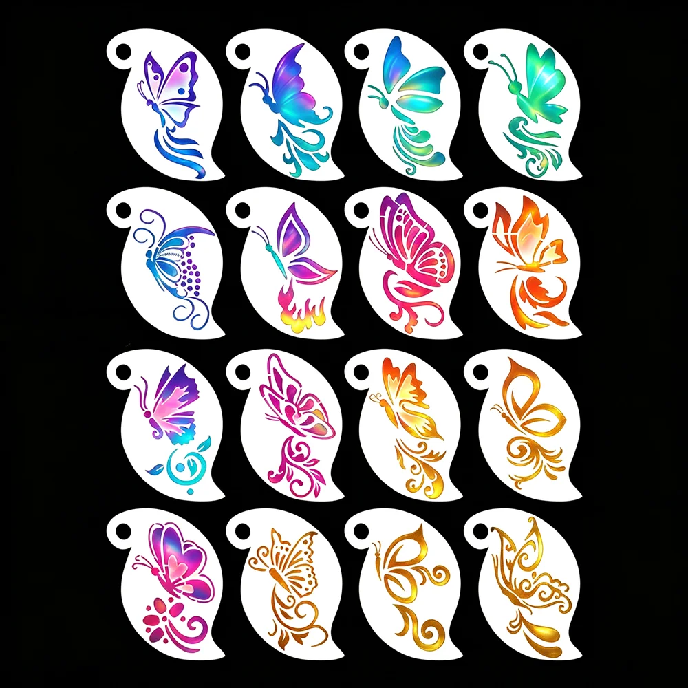 Face Painting Stencils Reusable 16Pcs Butterfly Design Templates for DIY Graffiti /Tattoo/Stage/Holiday Art Makeup, Kids & Adult