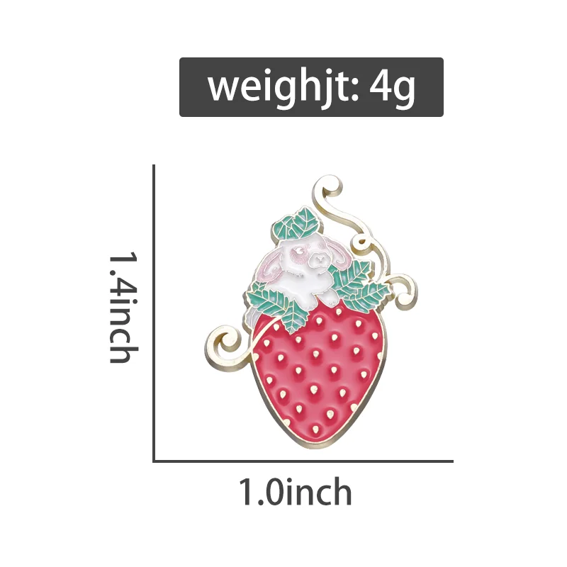 Truskawkowy króliczek emaliowane szpilki owoce w stylu kreskówki broszki do klapy i ubrania kołnierz królik biżuteria akcesoria prezenty dla